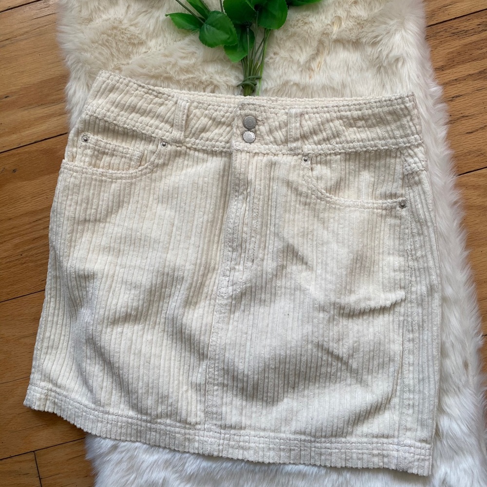BDG Off White Corduroy Textured Mini Skirt
